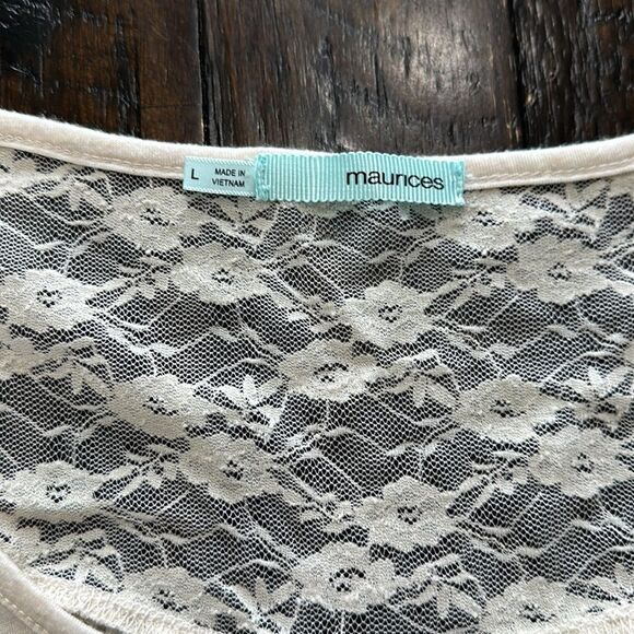 Maurices 3/4 Sleeve Top Lace Cutout Back Cream (247) - Picture 2 of 4